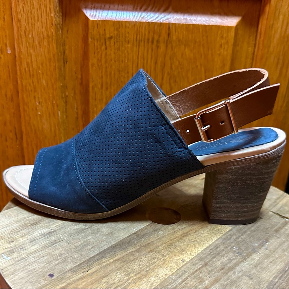 Blue suede heeled sandals